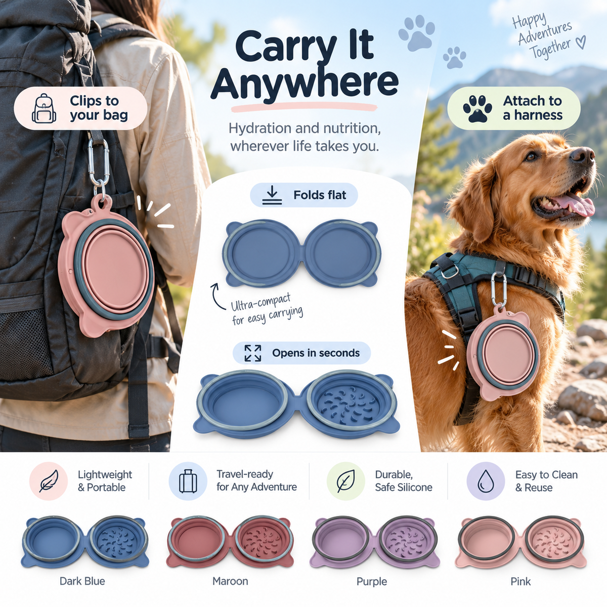 TrailDuo Foldable Travel Bowls
