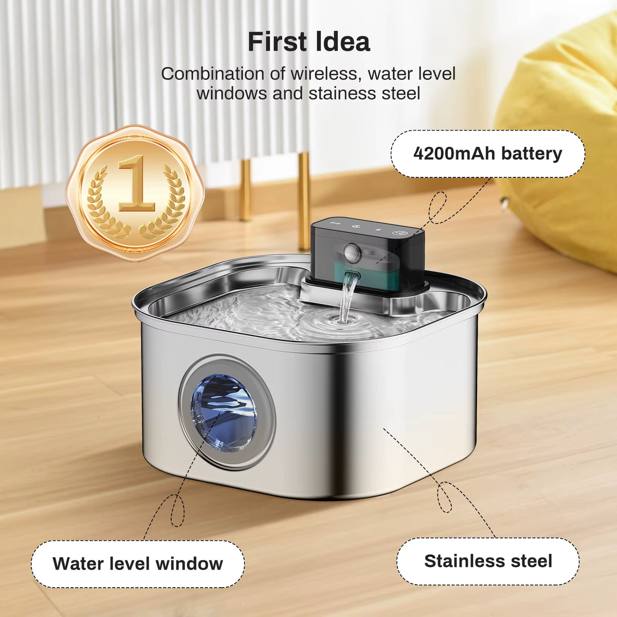 💧 3.2L Stainless Steel Wireless Pet Water Fountain – Battery-Powered with Motion Sensor & Silent Filtration